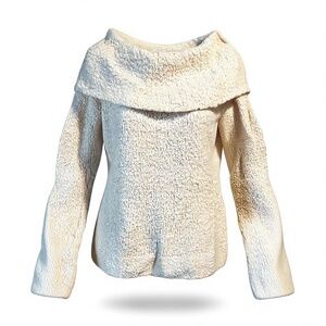 Bebe Sweater off the shoulder or cowl Cream Size L  Soft Party Vintage EUC
